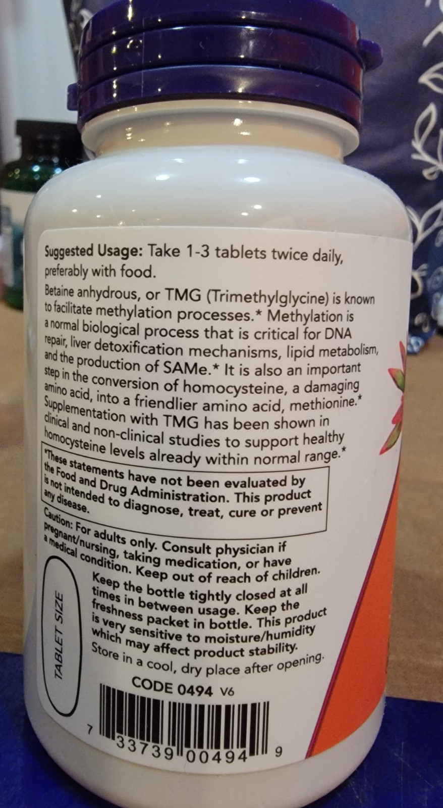 Now TMG Betaine 1,000 mg Tablets for Liver Support 100 Tablets