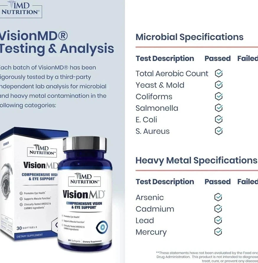 2 pack MD Nutrition Vision MD Eye Vitamin CARMIS – Eye Supplement 30 Softgels.
