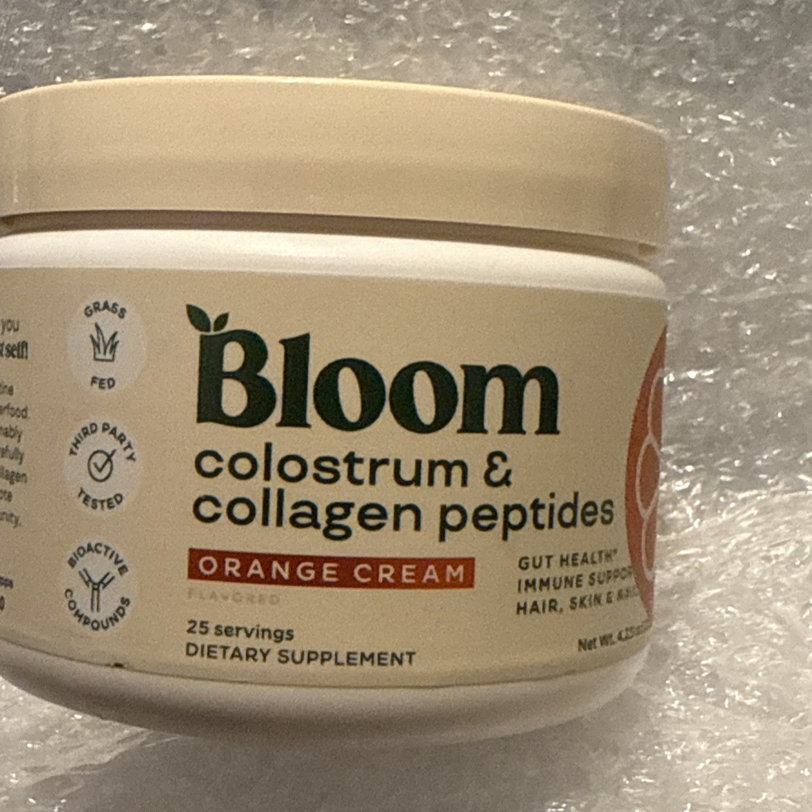 Bloom Colostrum & Collagen Peptides Orange Cream 4.23 Oz EXP 11/2026