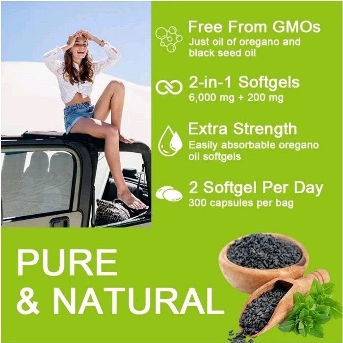 *STRONGEST* Oil Of Oregano 6000mg-300 Softgel Capsules With Black Seed Oil
