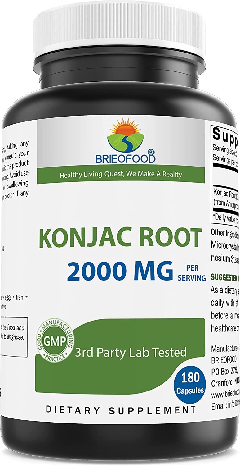 Brieofood Konjac Root Glucomannan 2000 mg per Serving 180 Vegetarian Capsules