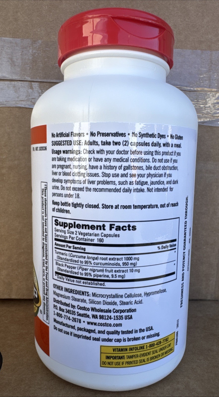 Kirkland Signature Turmeric with Black Pepper 1000mg 320 Count