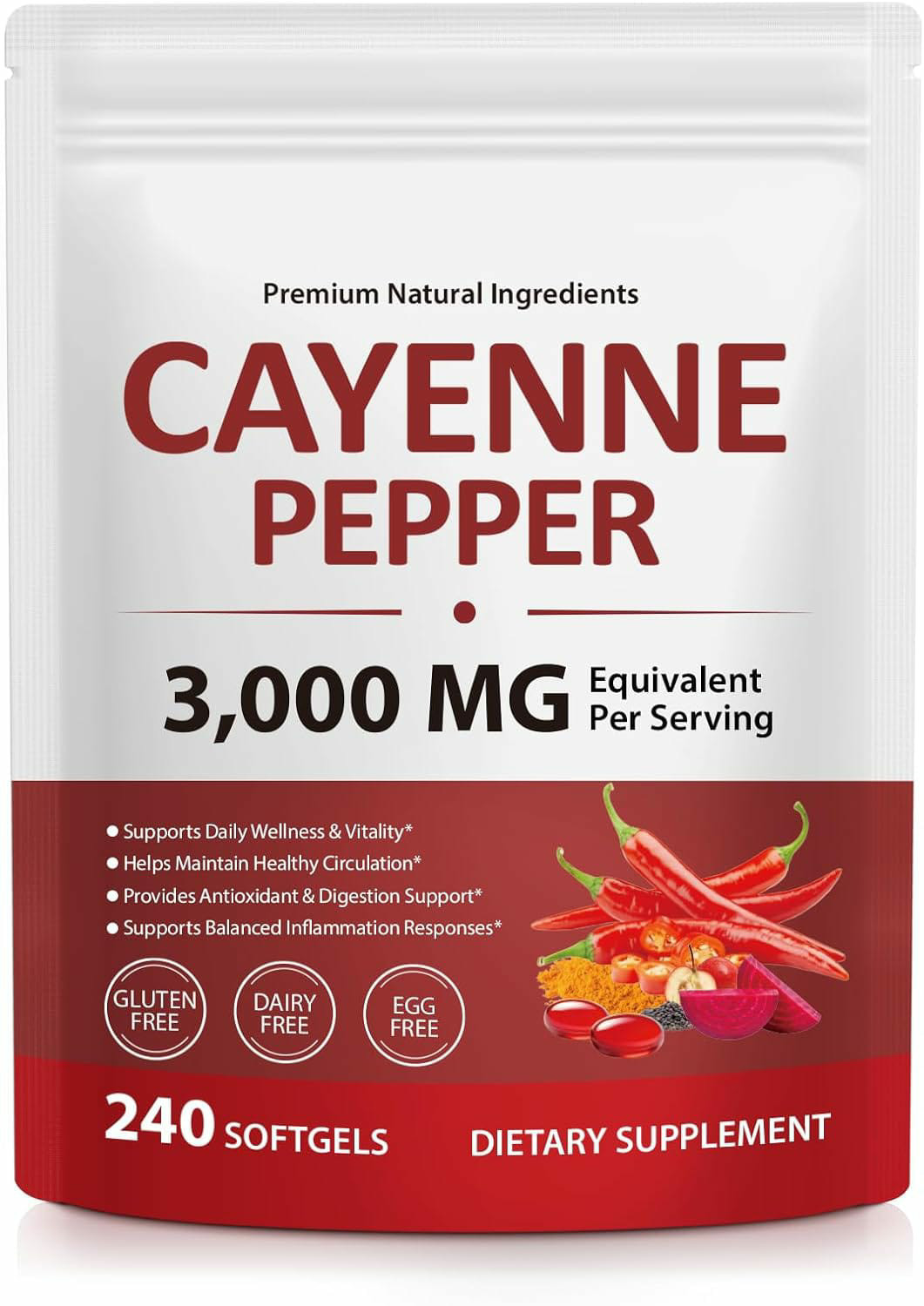 Cayenne Pepper Softgels 240 Ct D3 K2 E Turmeric Berberine Blood Circulation