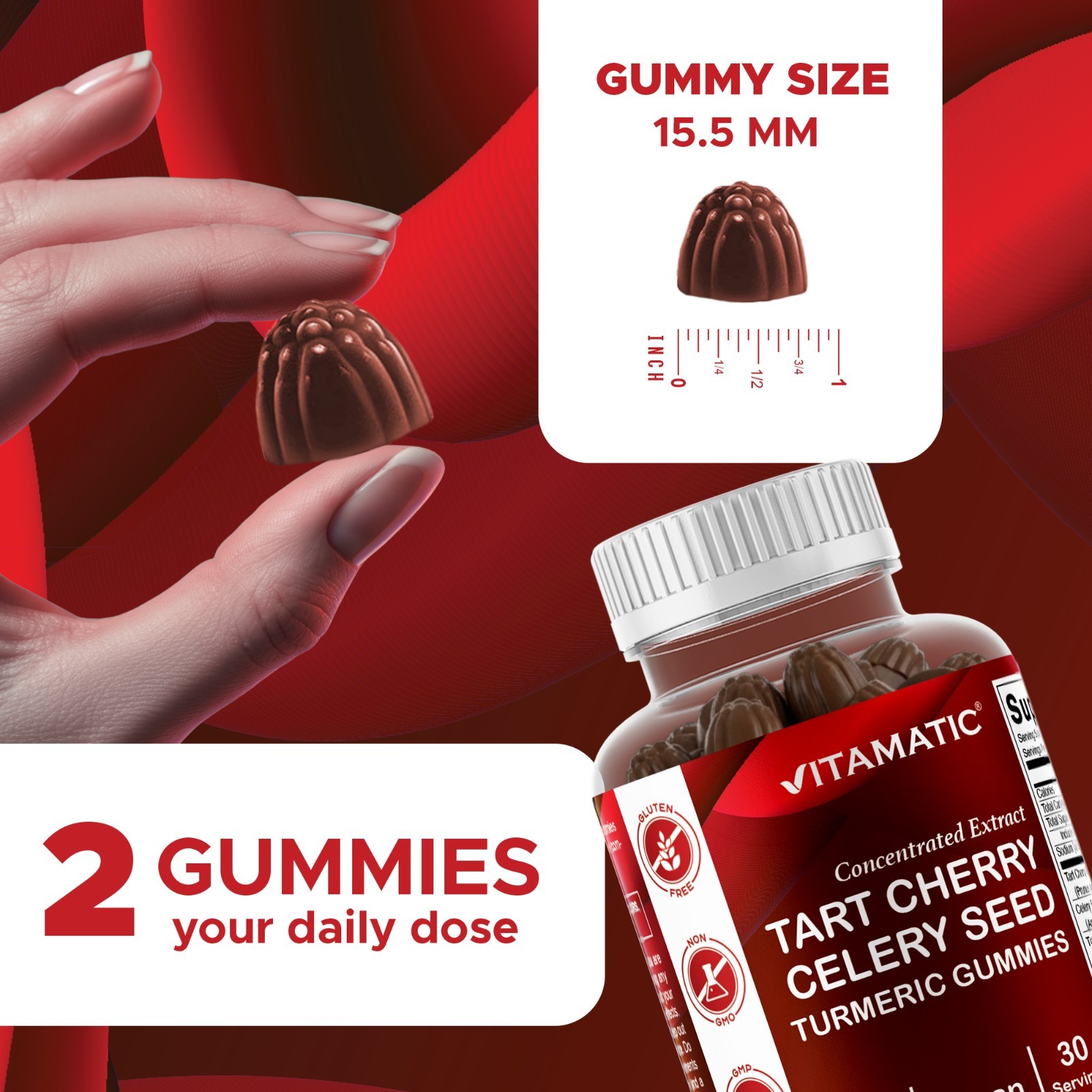 2 Pack Vitamatic Tart Cherry with Celery Seed Gummies – 4000mg Serving 120ct