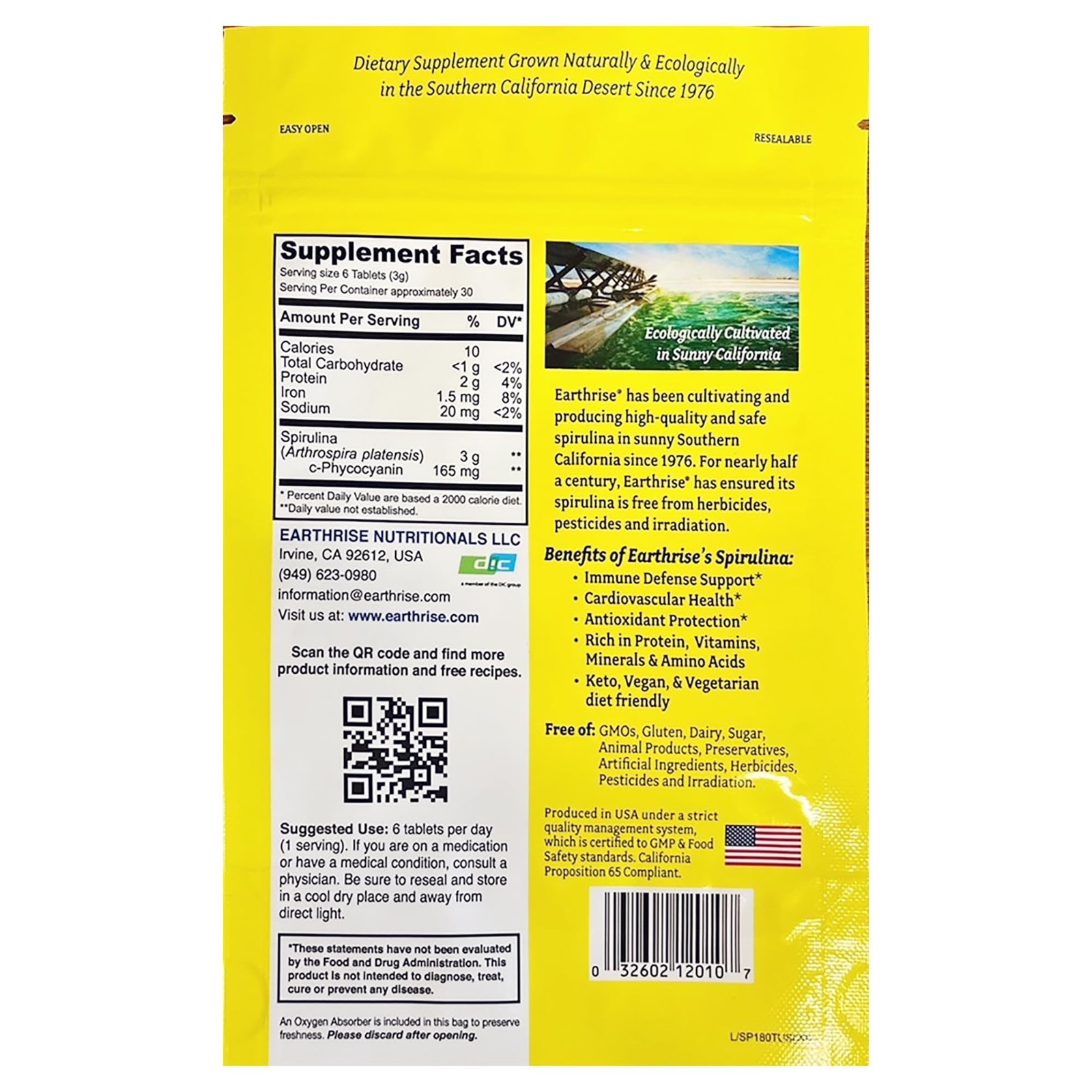 Premium Spirulina Tablets 500mg – 180 Count | Vegan, Gluten-Free, Non-GMO, Keto