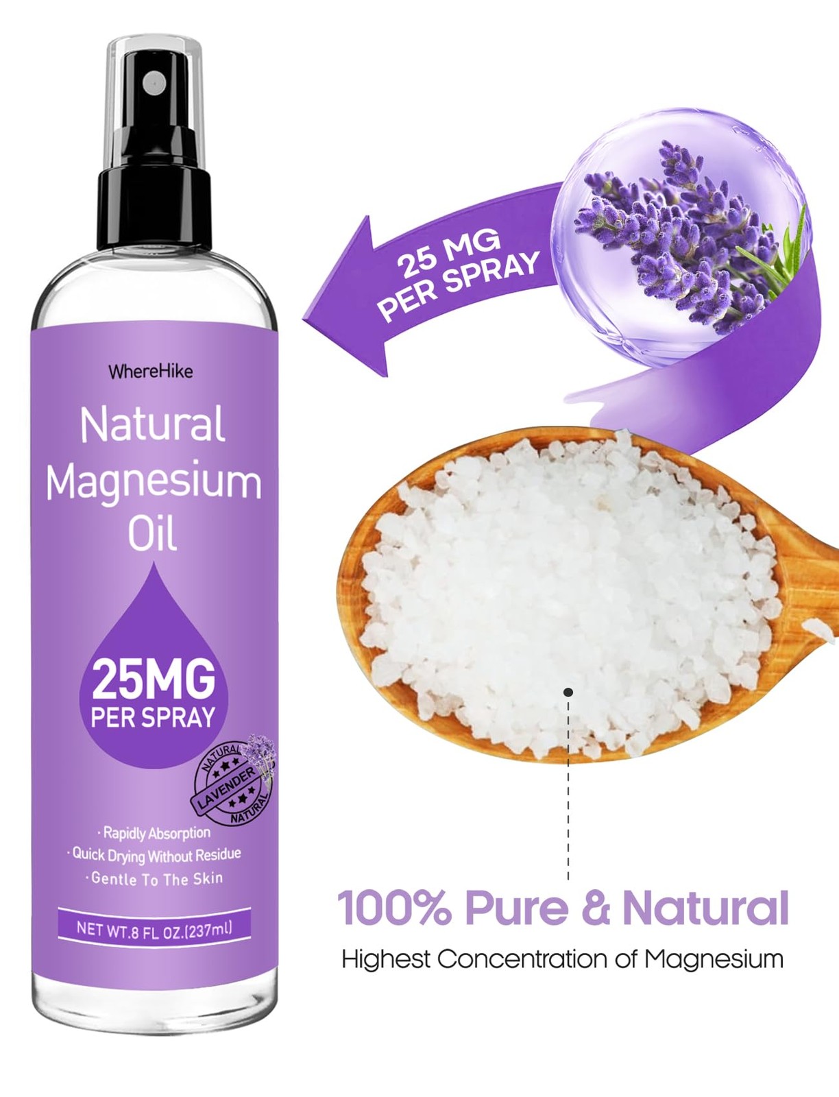 Stilip Magnesium Spray, Pure Oil Spray for 8 Fl Oz (Pack of 1)