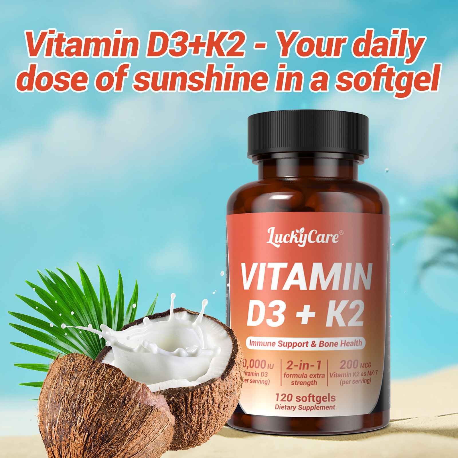 Vitamin D3 K2 Supplement Softgels with D3 & K2 Vitamin 10,000 IU w/120 Softgels