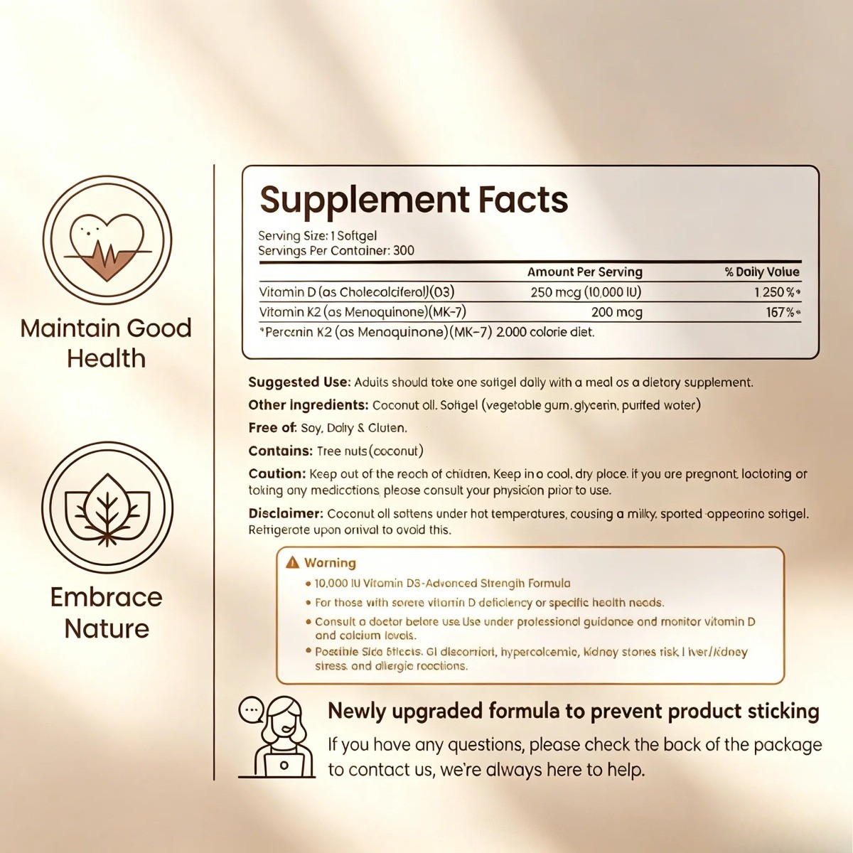 VEV Vitamin D3 K2 10000 IU – 2-in-1 with Coconut Oil for Bone & Heart Health