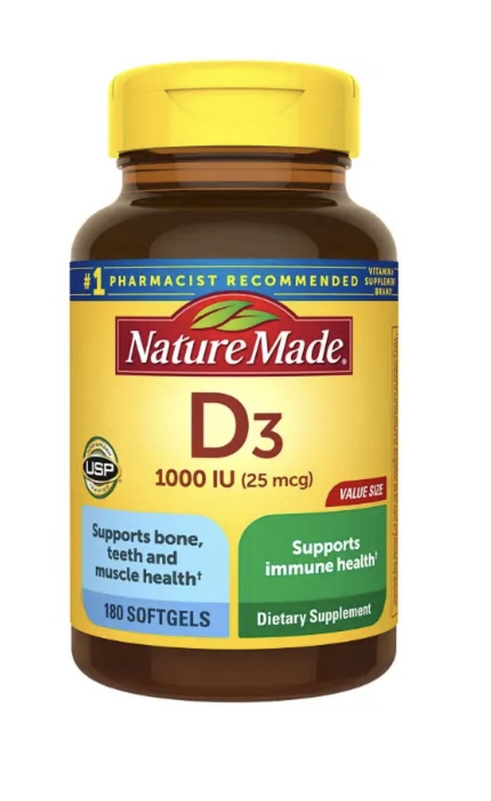 Nature Made Vitamin D3 1000 IU (25mcg), 180 Softgels 031604026769VL