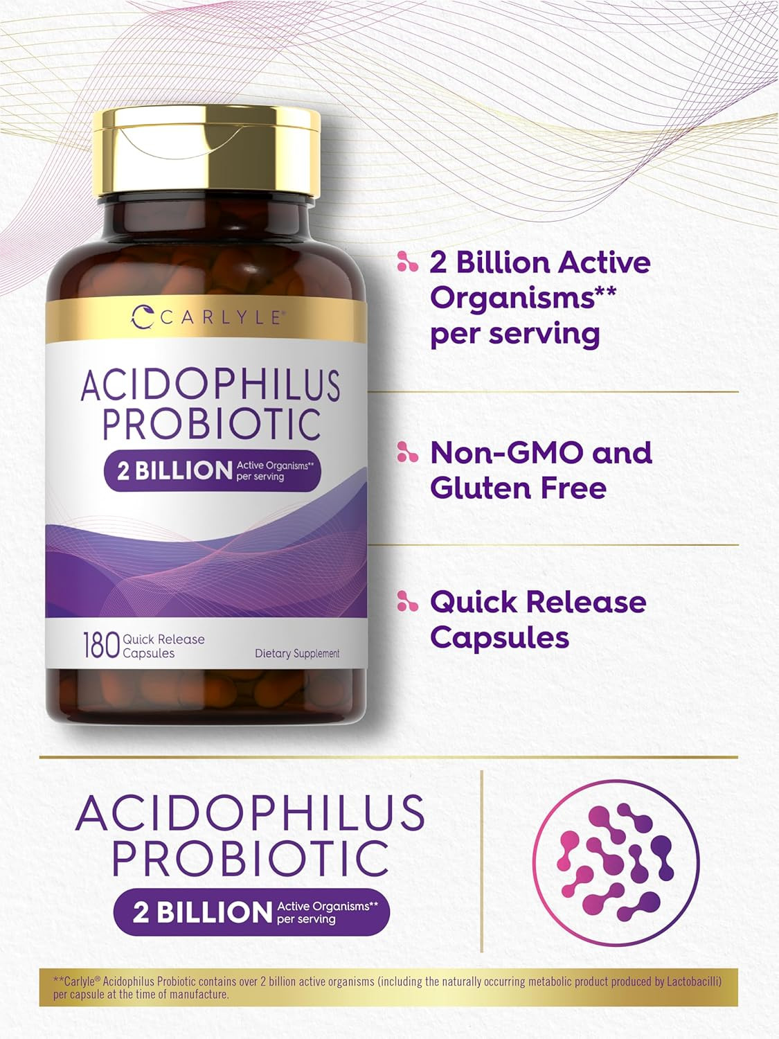 Acidophilus Probiotic for Women & Men’S Digestive Health 2 Billion CFU 180 Quick