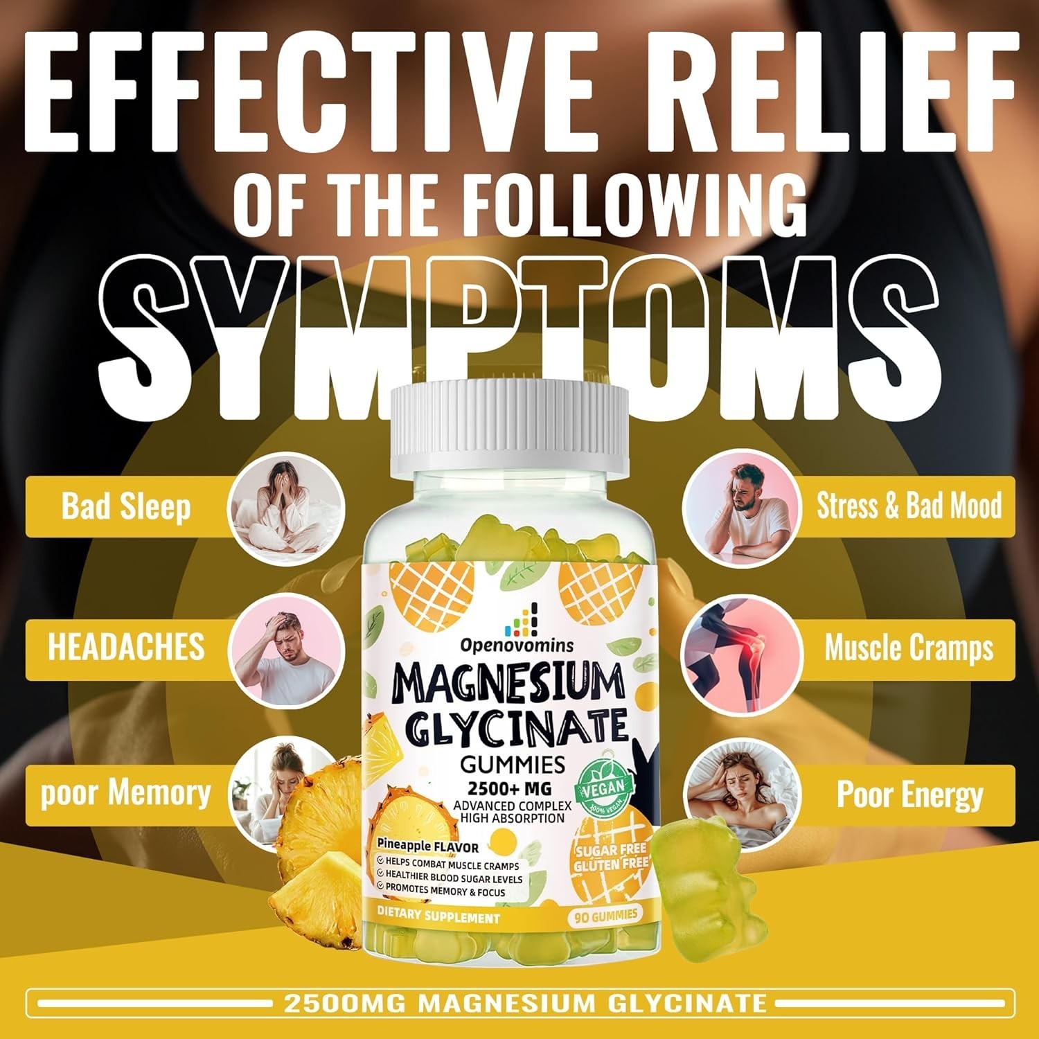 Magnesium Glycinate Gummies 2500mg – Sugar Free Magnesium Potassium Supplement w