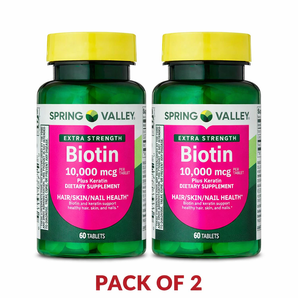 Spring Valley Extra Strength Biotin plus Keratin Tablets, 10000 Mcg, 60ct. pak 2