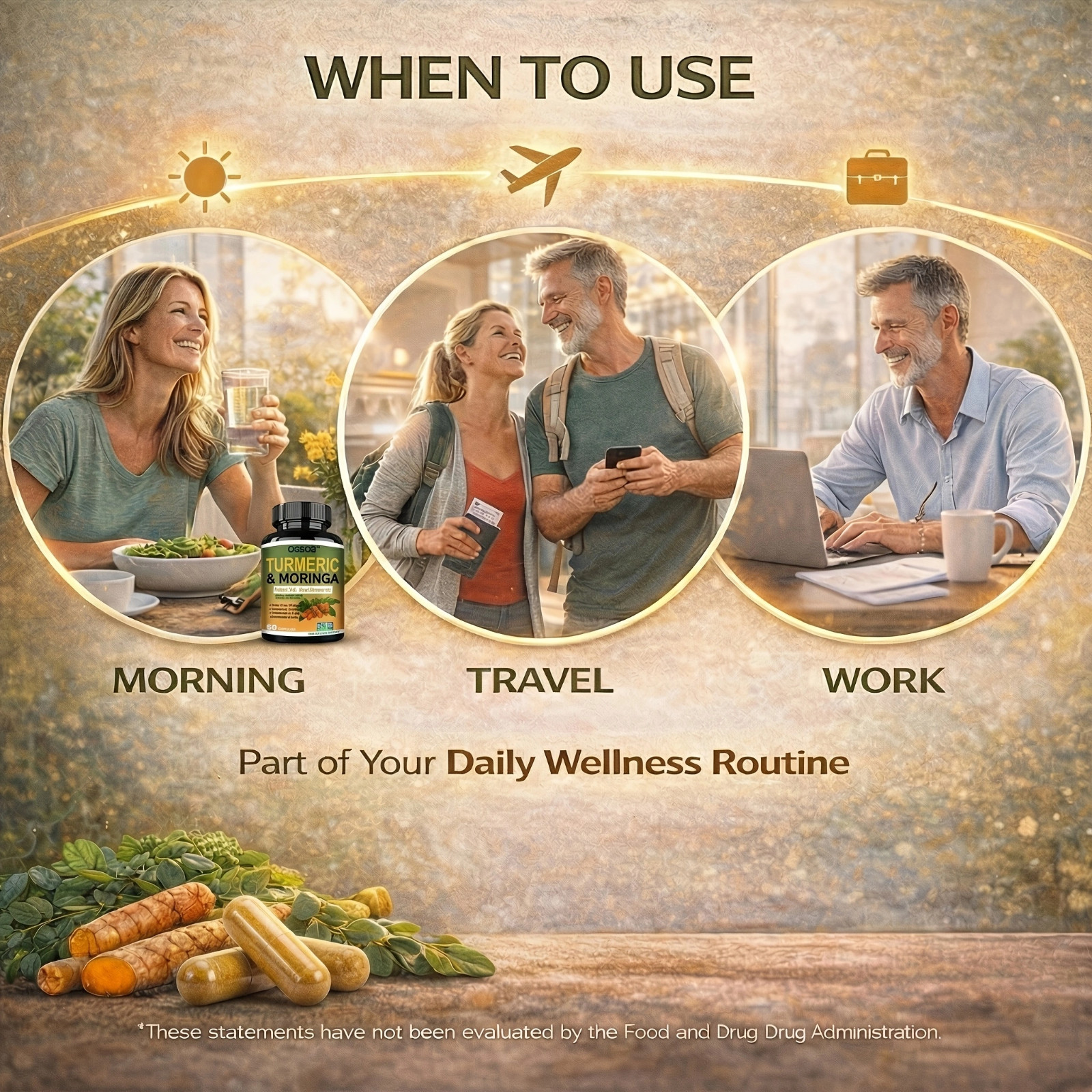 Moringa + Turmeric Curcumin Supplement for Gut Health, Energy – 60 Capsules