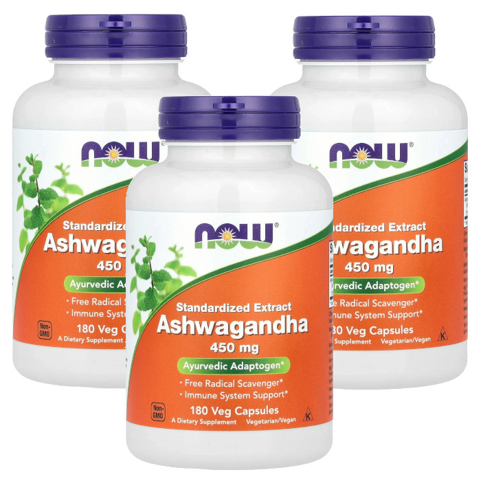 Now Ashwagandha (450mg) 180 Vcaps Each (Pack of 3)