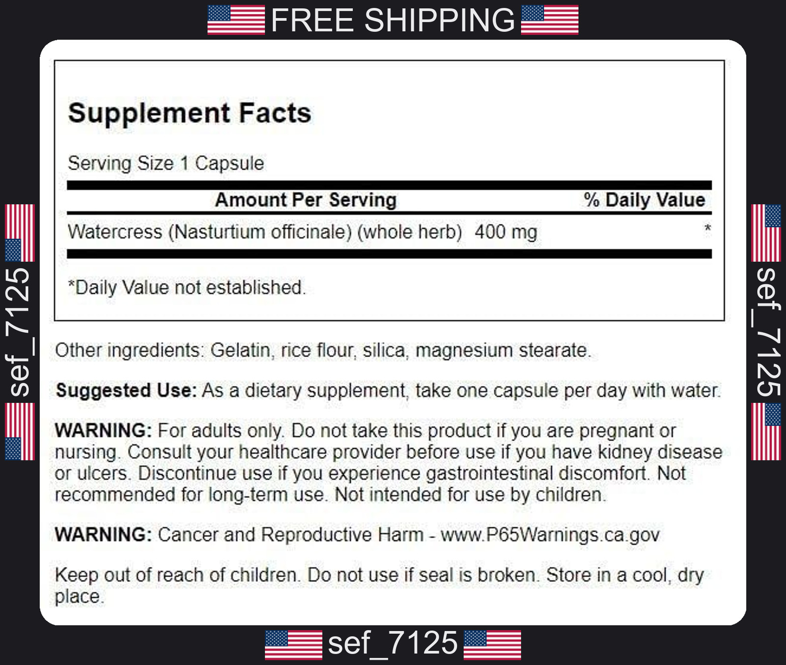 Swanson Full Spectrum Watercress 400 Milligrams 60 Capsules