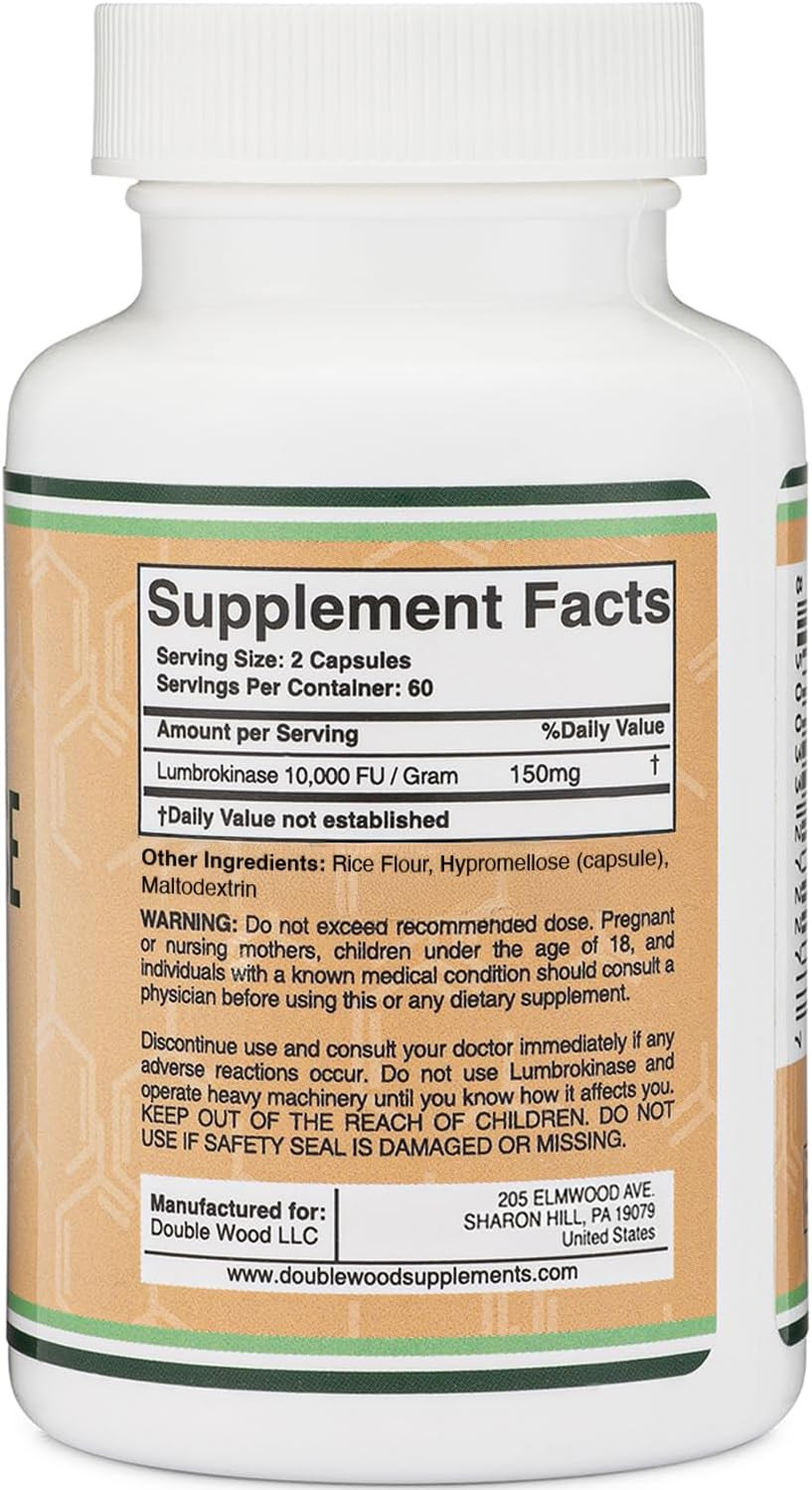 Lumbrokinase Enzymes Supplement – 120 Capsules (Max Activity 10,000 Fu/Gram) 150
