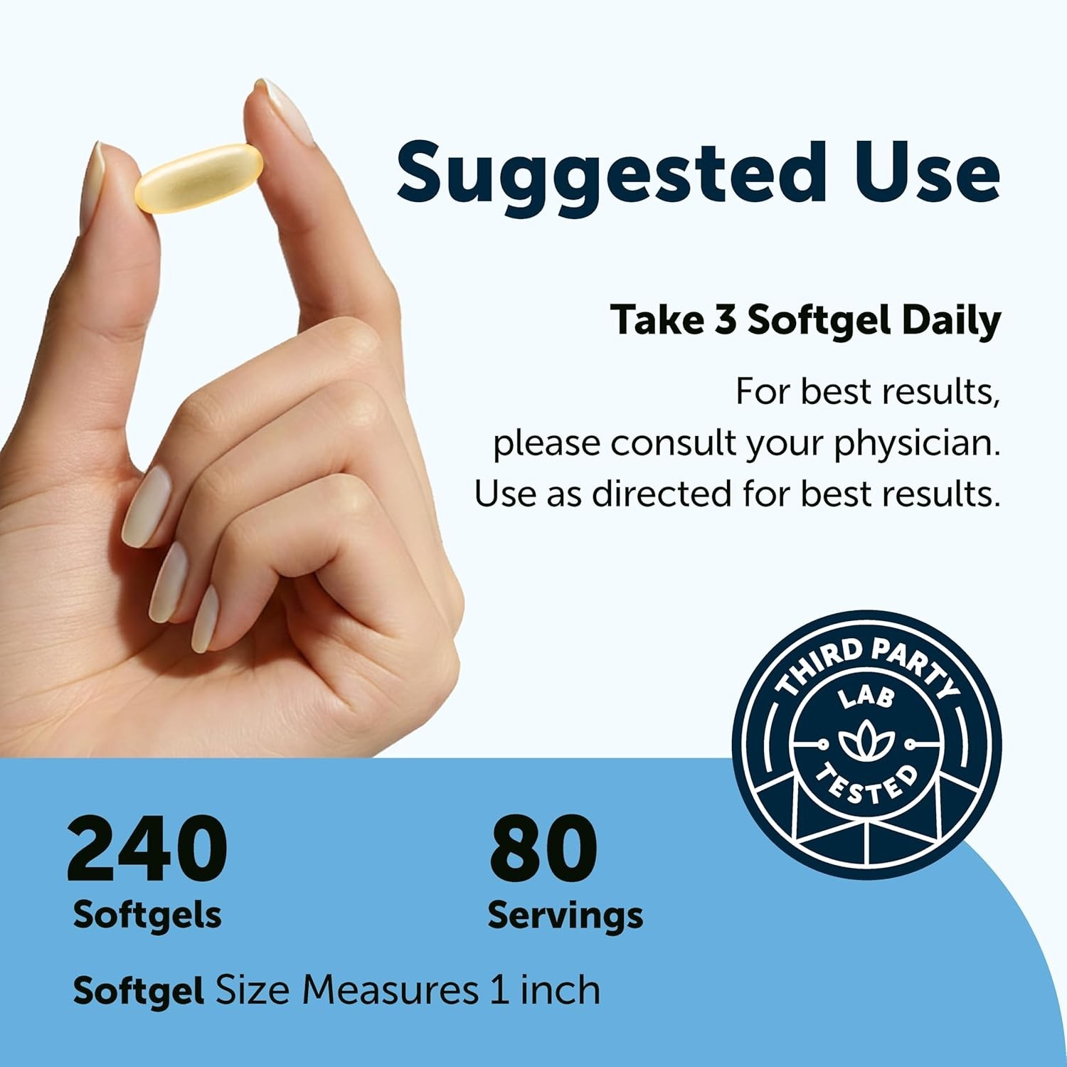 Omega 3 Fish Oil Supplements 3,000mg Per Serving, 240 Softgels | Lemon Flavor…