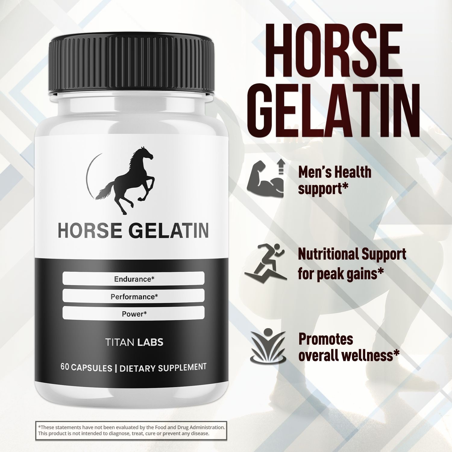 (1 Pack) Horse Gelatin Advanced Male Support Supplement HorseGelatin 60 Capsules