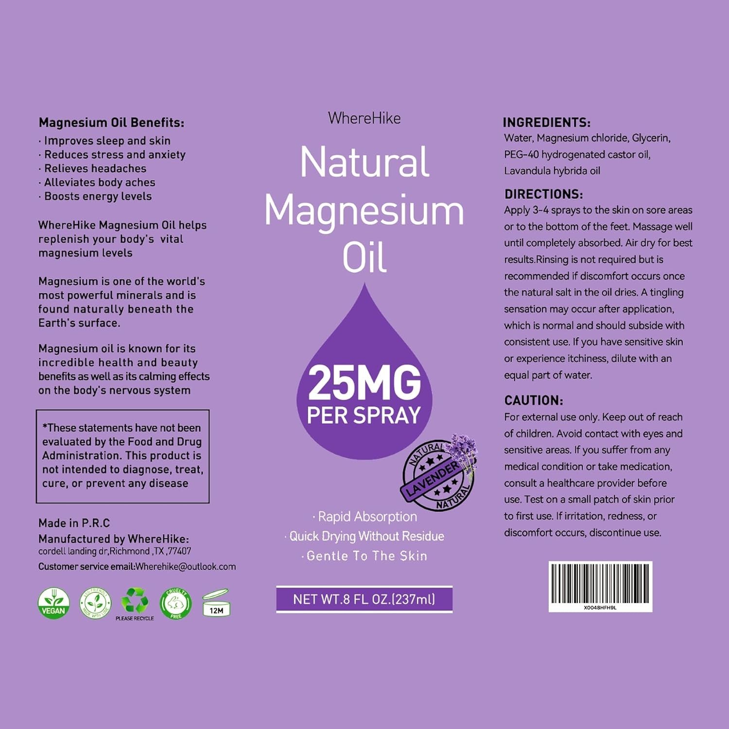 Aceite de Magnesio Spray Corporal Relajación Muscular Sueño Profundo Premium