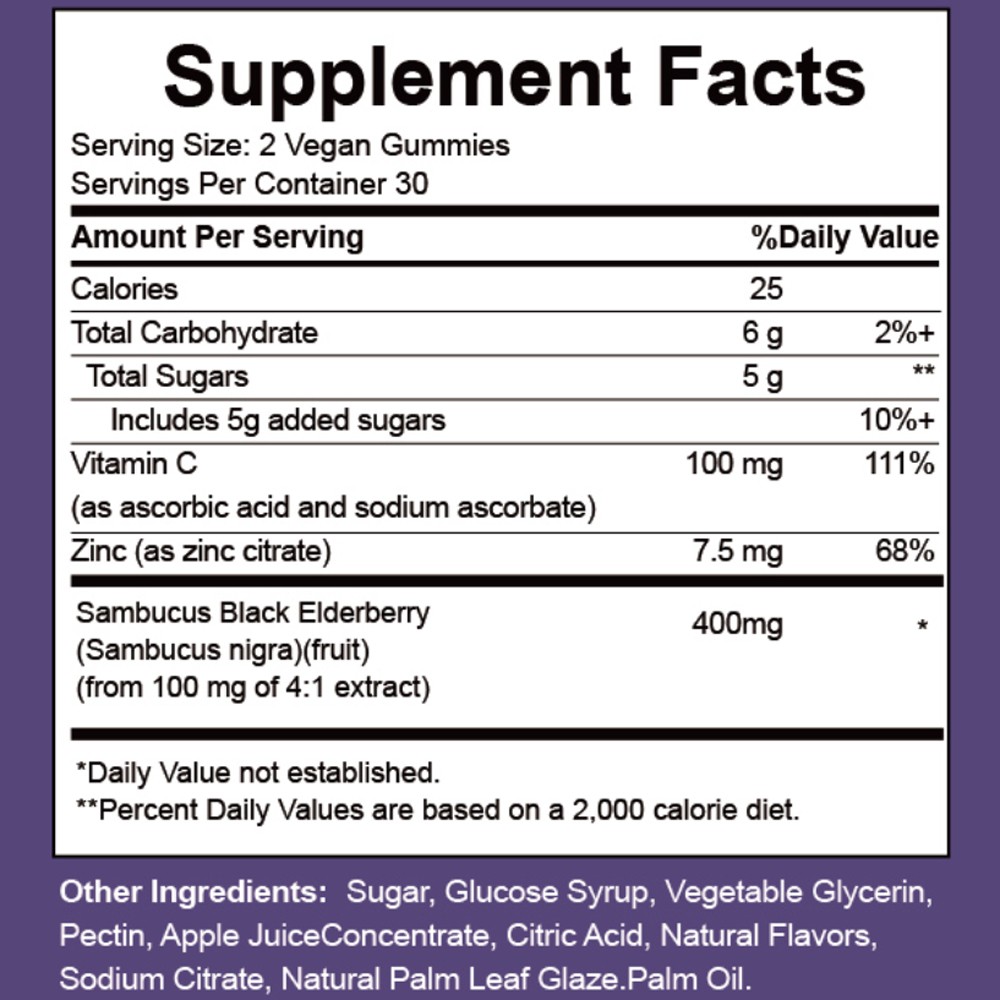 1/2/3pcs Elderberry Gummies with Zinc Vitamin C, D – Sambucus Elderberry Gummies