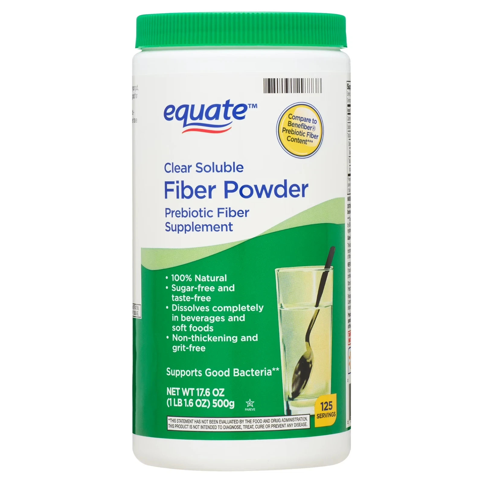 Equate Sugar Free Fiber Powder 17.6 Oz Prebiotic Supplement 100% Natural