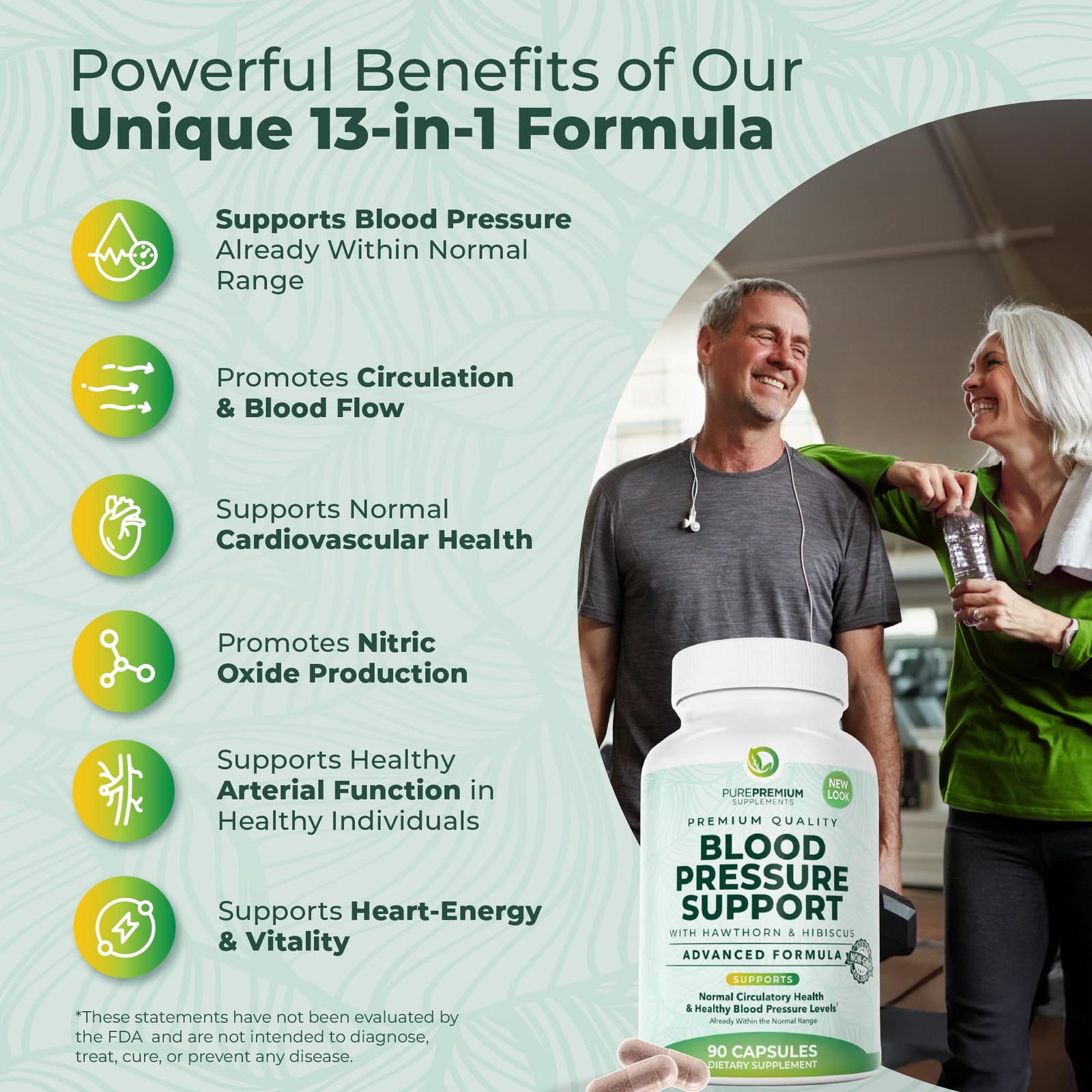 PurePremium Blood Pressure Supplements with Hawthorn 90 Count (Pack of 1)