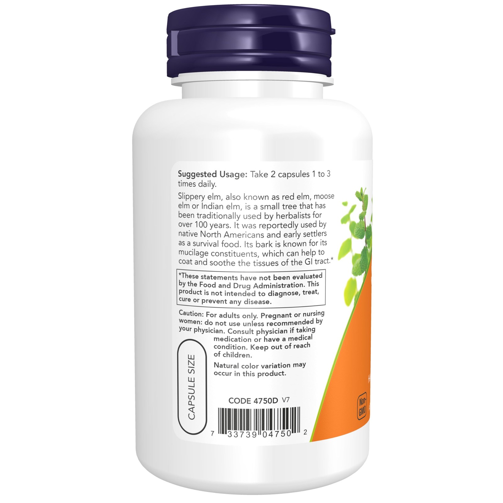 NOW Supplements, Slippery Elm (Ulmus rubra) 400 mg, Herbal Supplement, 100 Veg C