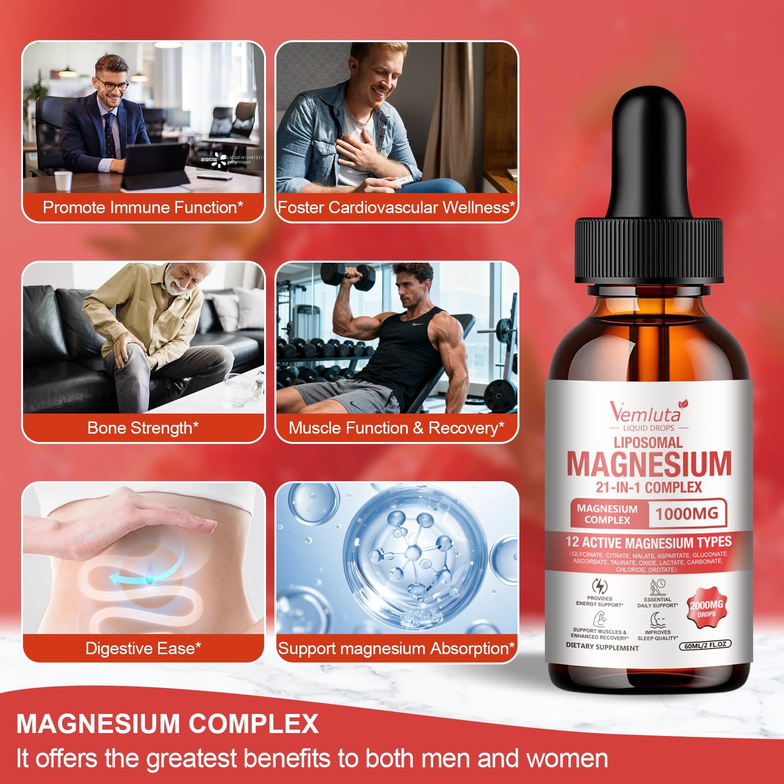 2 Packs 21-in-1 Liposomal 12 Active Magnesium Complex 2000MG+ Liquid Drops – …