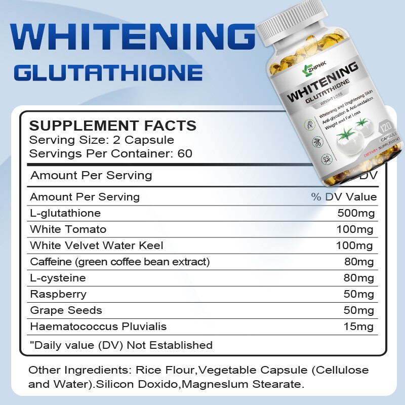 500mg L-Glutathione Capsule Anti Aging Skin Whitening White Tomato Supplement