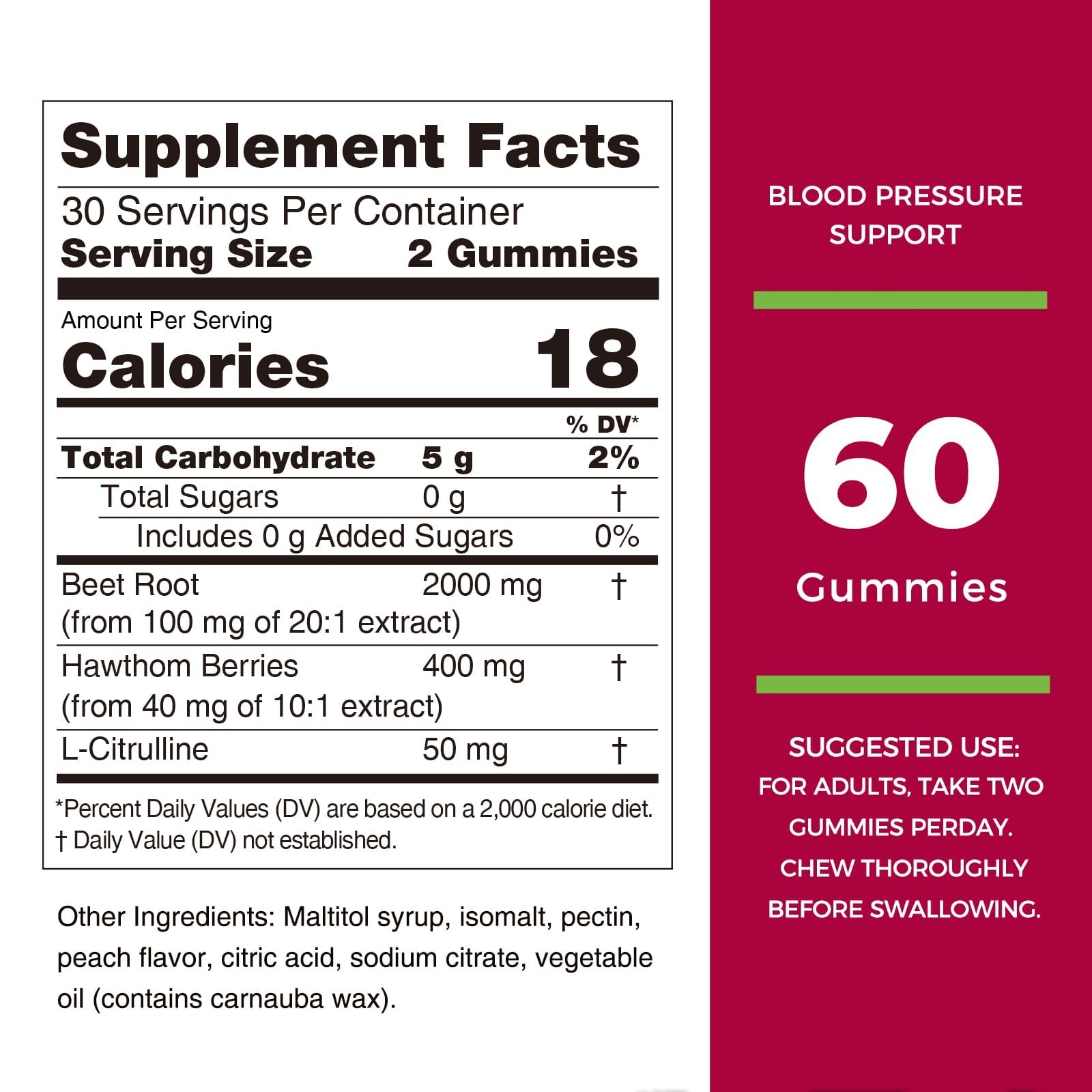 2 Pack Beet Root Gummies Vegan Paech Flavor Chewable Supplement, Gluten Free