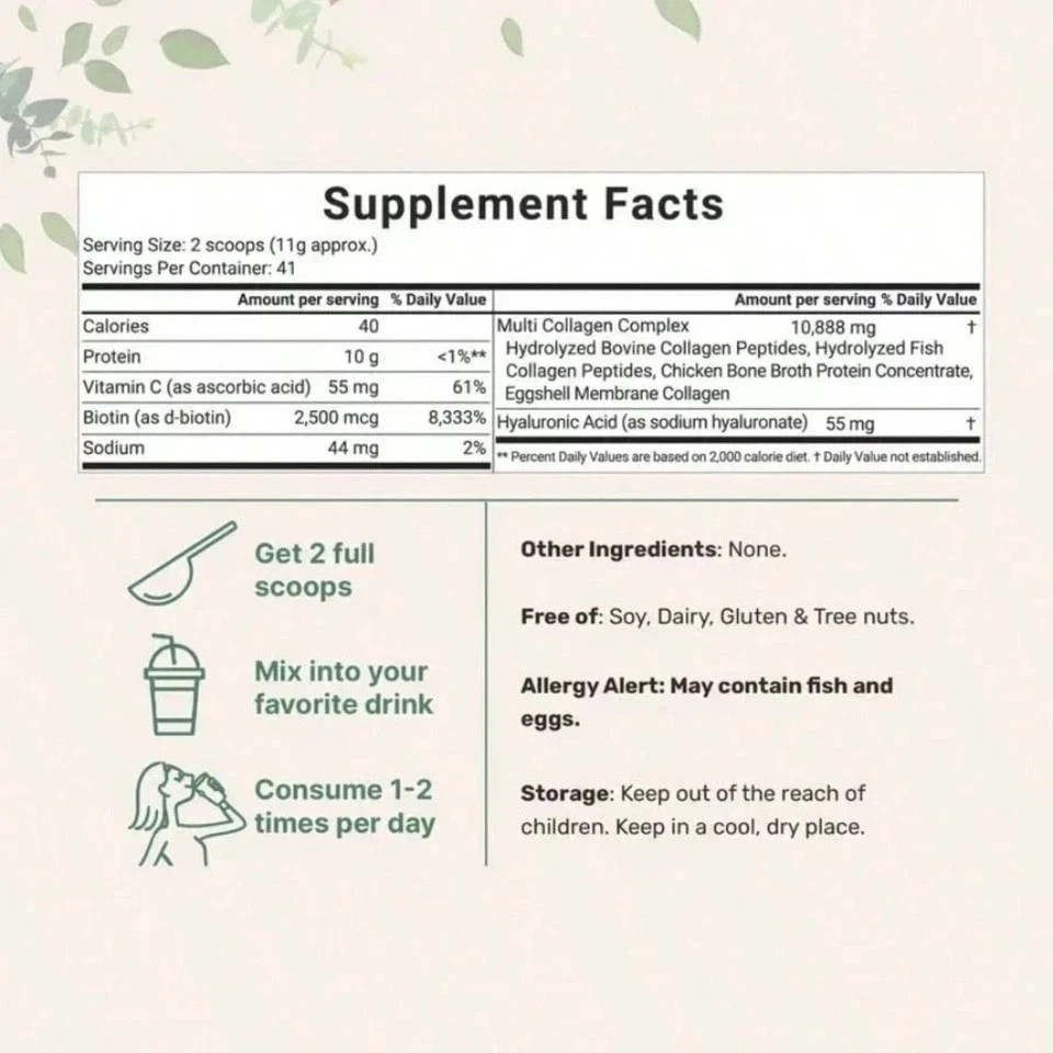 Micro Ingredients Multi Collagen Peptides I/II/III/V/X Unflavored 1LB