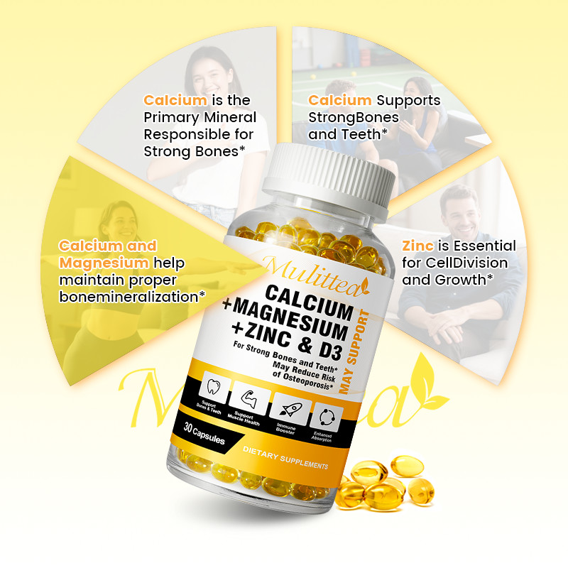 Zinc Calcium Magnesium & Vitamin D Complex Supplement Bone Muscle Immune Support