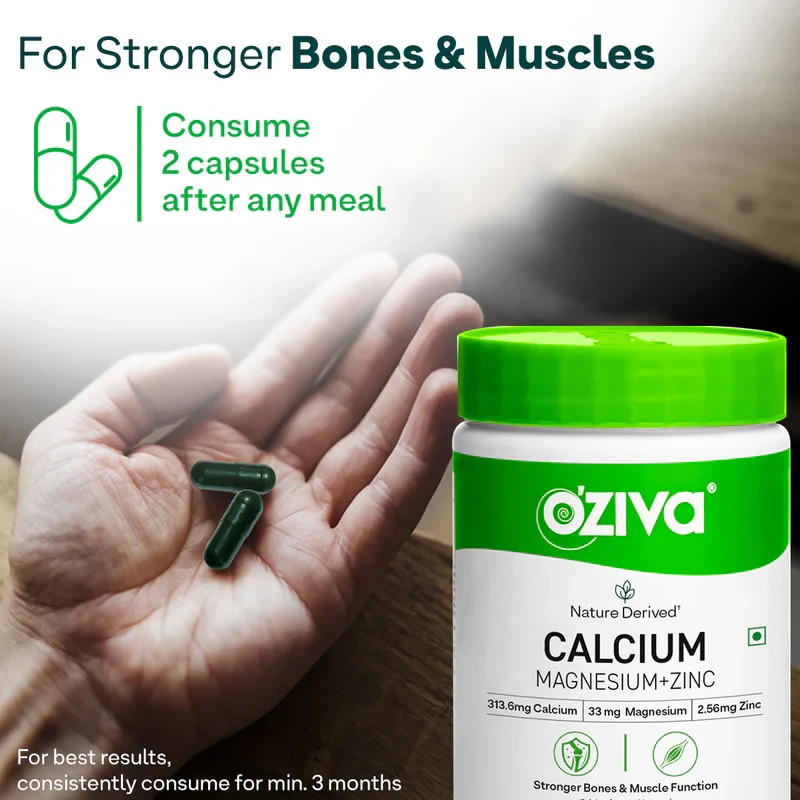 2 x OZiva Calcium Magnesium + Zinc For Stronger Bones & Muscles, 120 Capsules