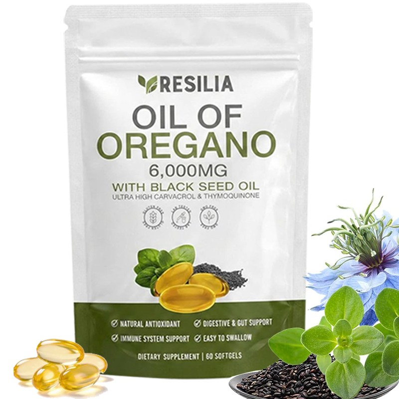 Resilia Oil of Oregano 6000mg with Black Seed Oil Softgels – 60 Capsules