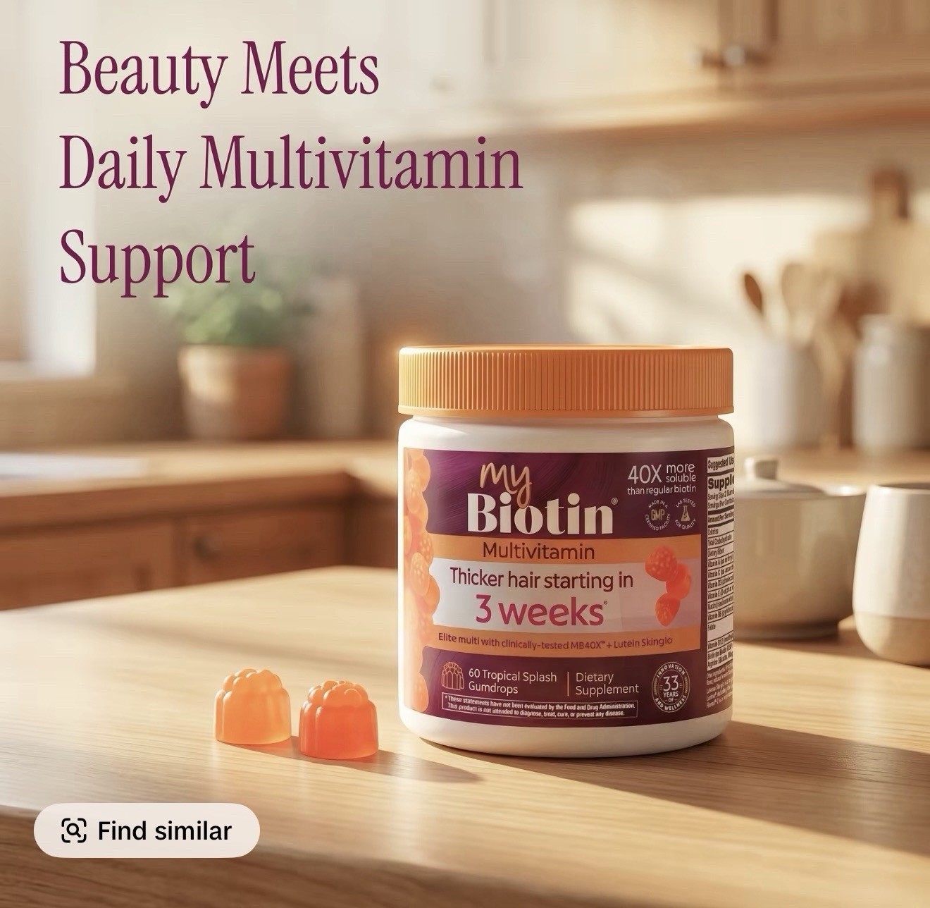 myBiotin Multivitamin Gummies 60ct Tropical Splash Hair Skin Nails
