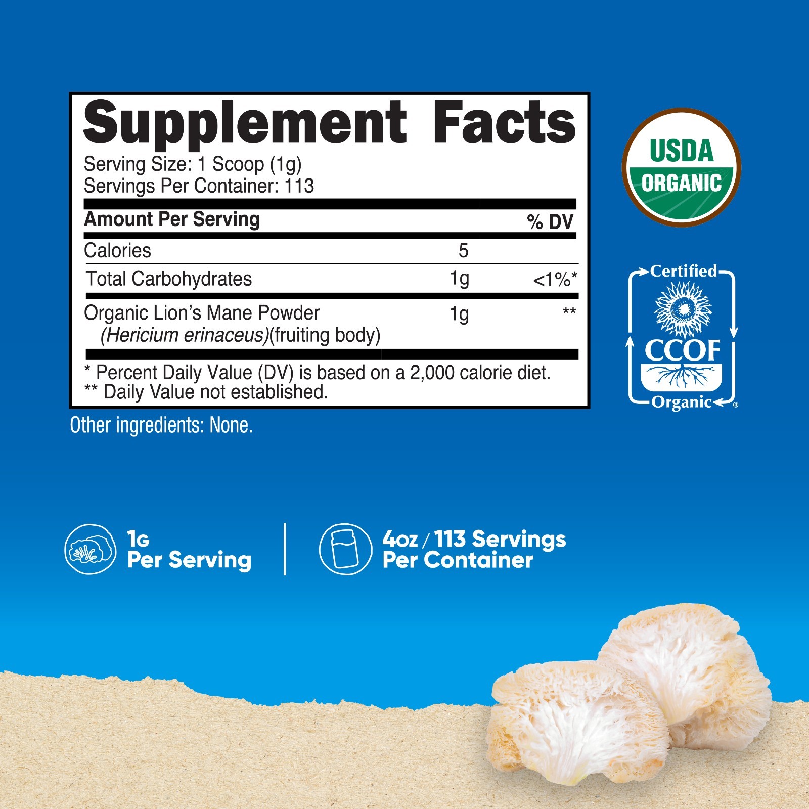 Nutricost Organic Lion’s Mane Mushroom 4 oz – USDA Certified 100% Organic