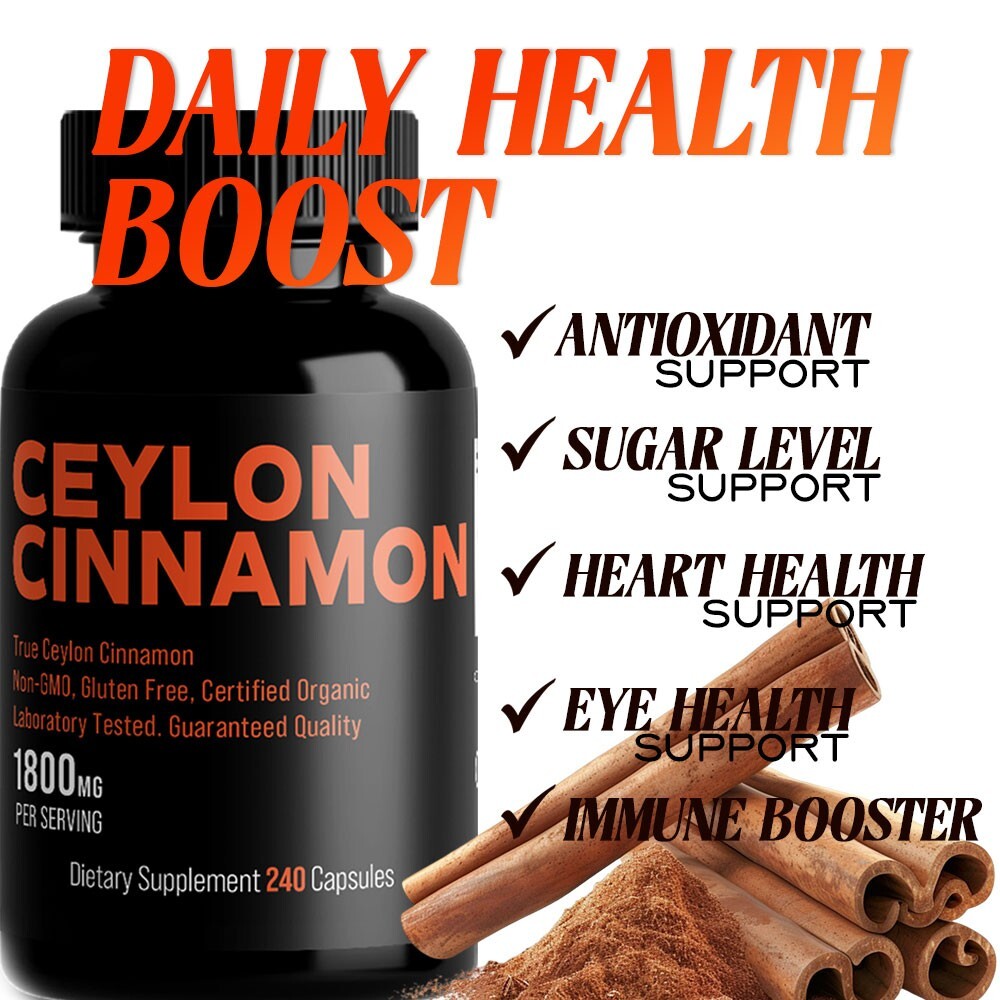 Organic Ceylon Cinnamon 1800mg | High Potency | 240 Capsules | GMP Certified