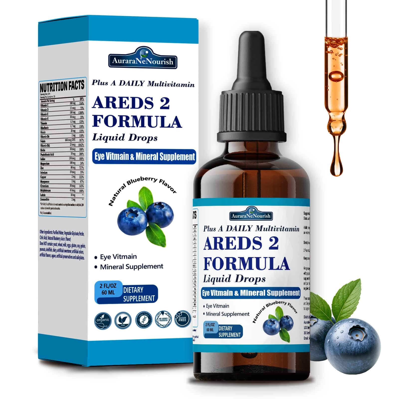 AREDS 2 + Formula Liquid Drops for Macular Health, 2 Fl Oz (Pack of 1)
