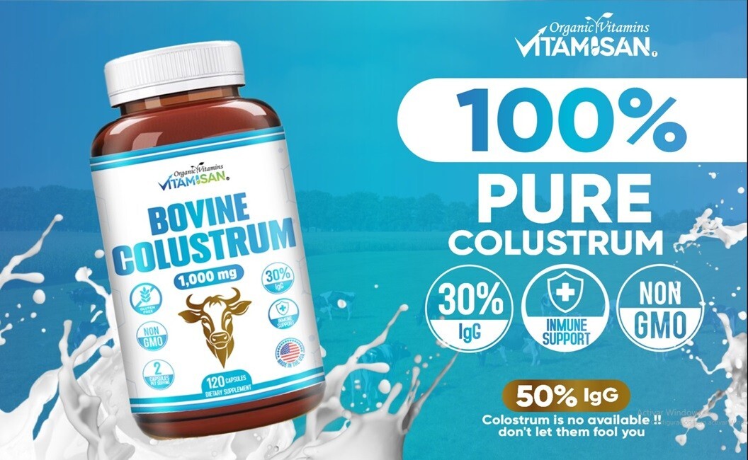 Bovine Colostrum Supplement – 30% IgG Lactoferrin, Immune Support (2 Pack) 240 c