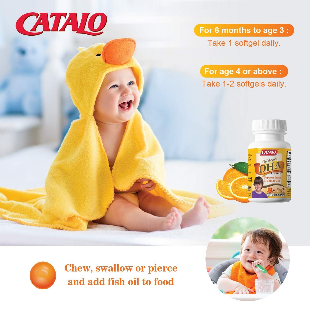 Catalo Childrens Dha Softgels Fish Oil For Kids 200Mg Dha Per Serving Orange