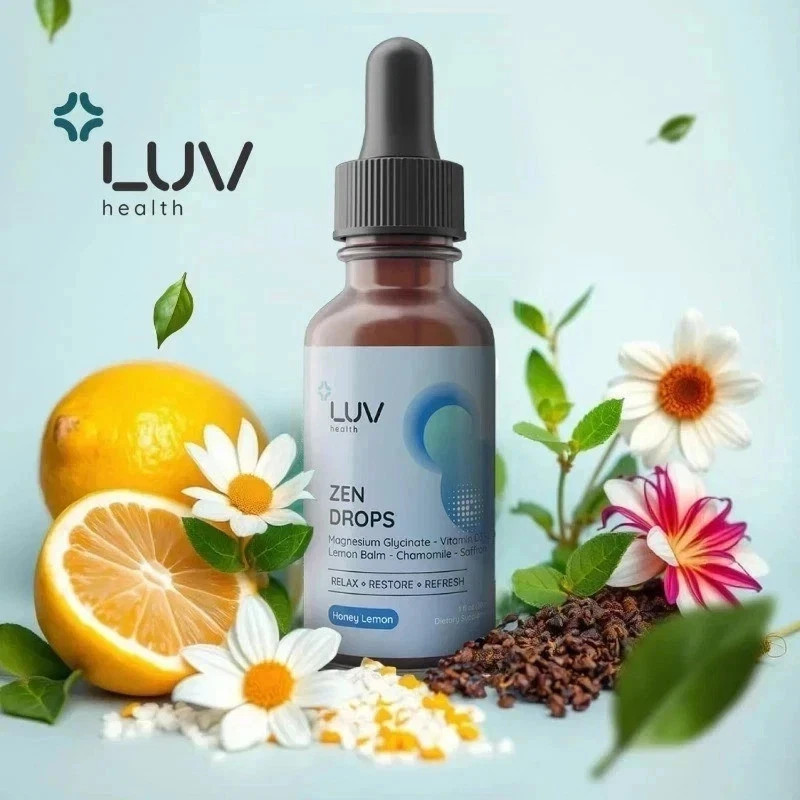LUV Zen Drops Stress Support with Magnesium Glycinate and Lemon BalM 2 PACK.