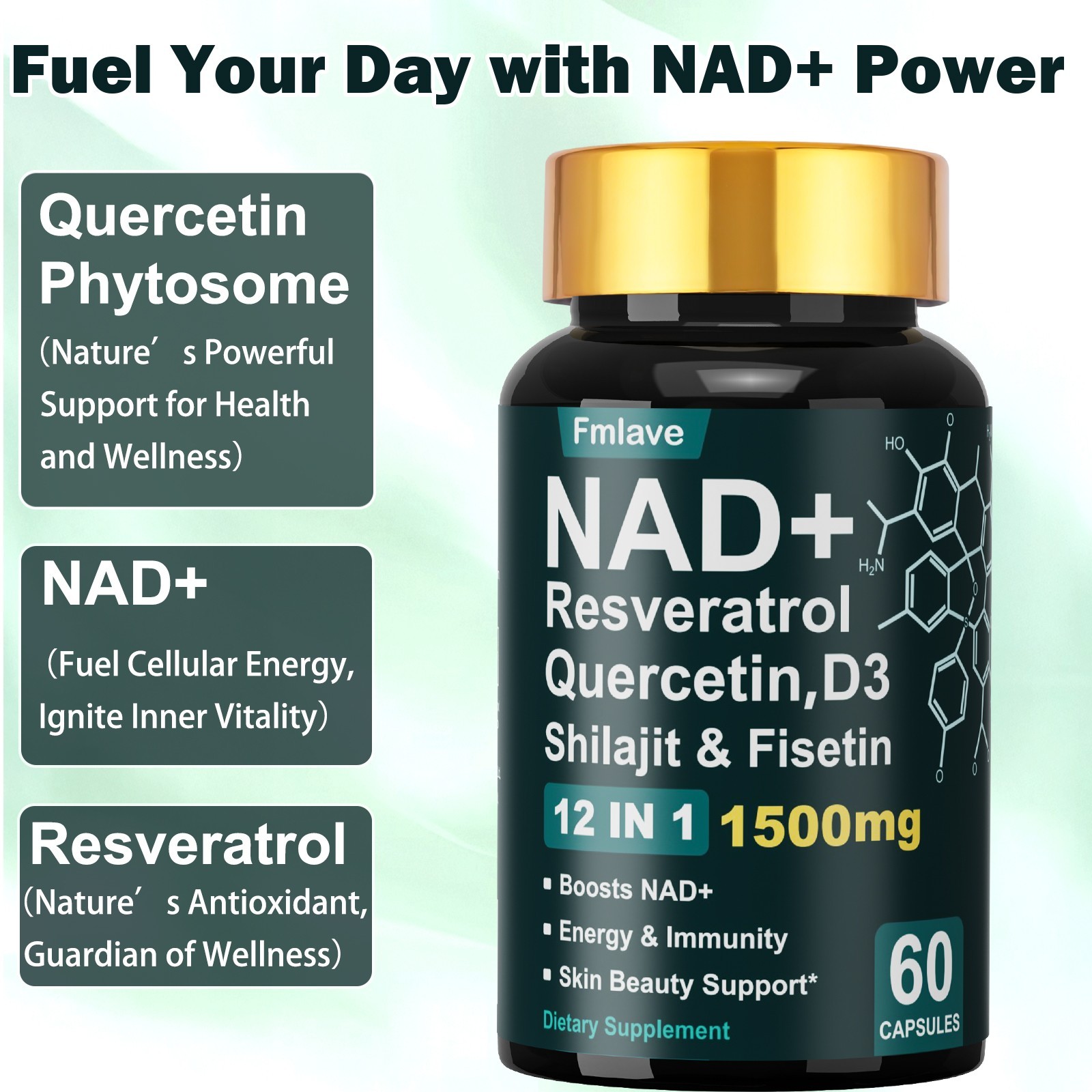 NAD+ Supplement Premium Nicotinamide Riboside & Resveratrol 1500mg, DNA Repair