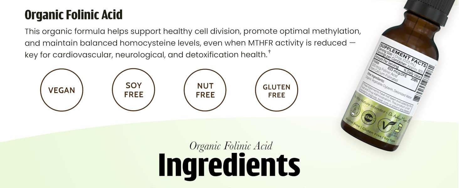 Dr GreenLife USDA Organic Folinic Acid – MTHFR-Friendly Folate 1 FL Oz / 30ml