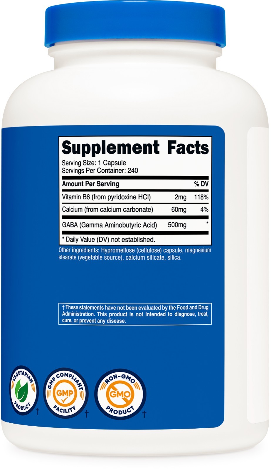 Nutricost GABA (Gamma Aminobutyric Acid) 500mg + Vitamin B6 2mg, 240 Capsules