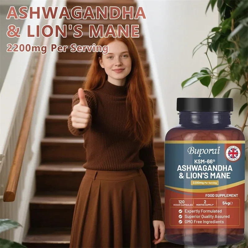 Ashwagandha and Lion’s Mane 120pcs,Support Cognitive Function and Memory Health