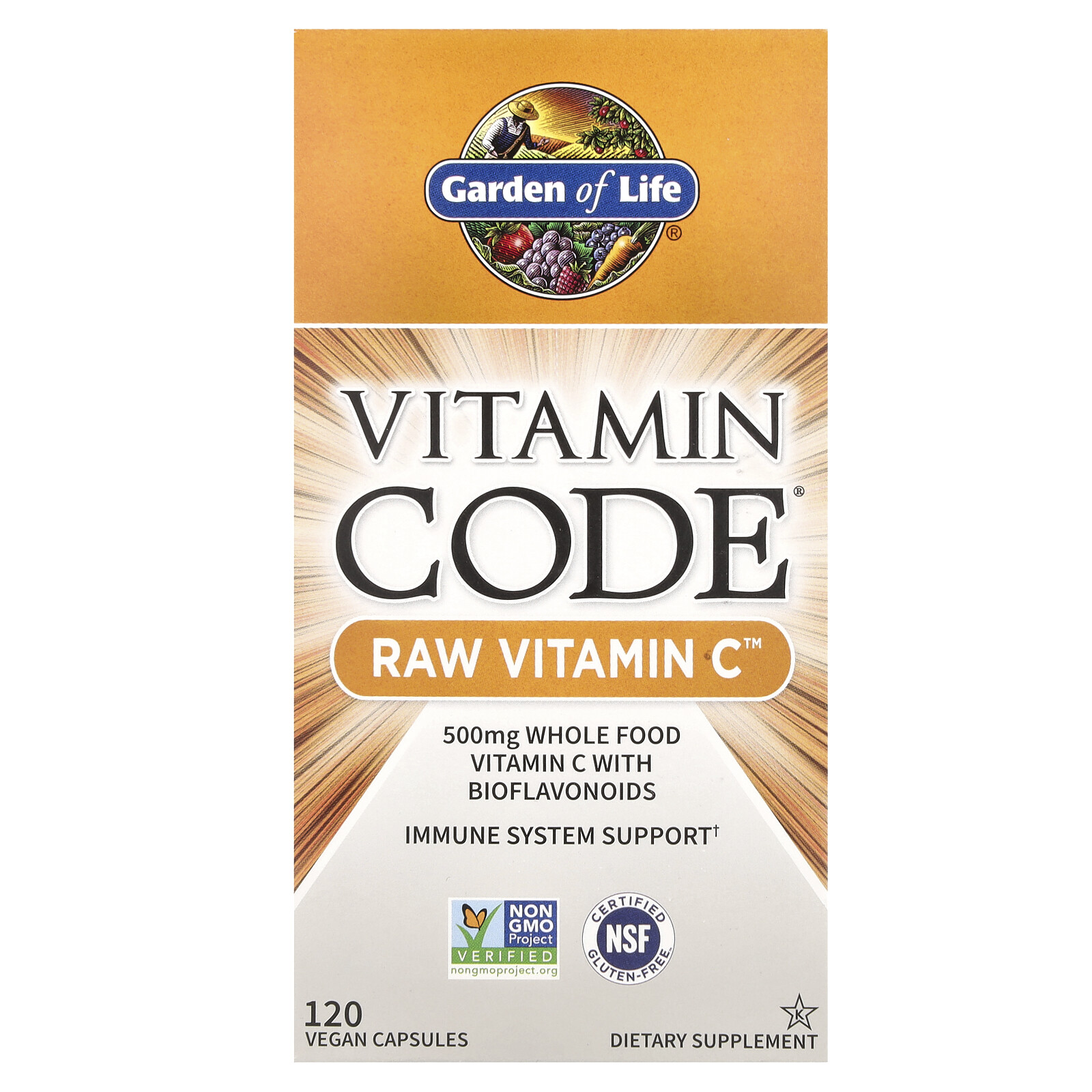 Garden of Life Vitamin Code Raw Vitamin C 120 Vegan Capsules Gluten-Free,