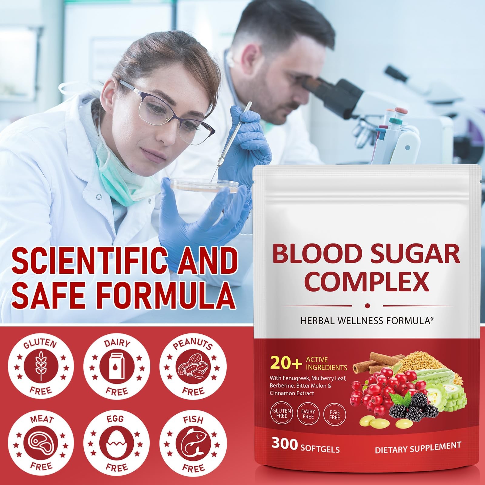 300 Softgels Blood Sugar Complex Supplement | 20+ 300 Count (Pack of 1)