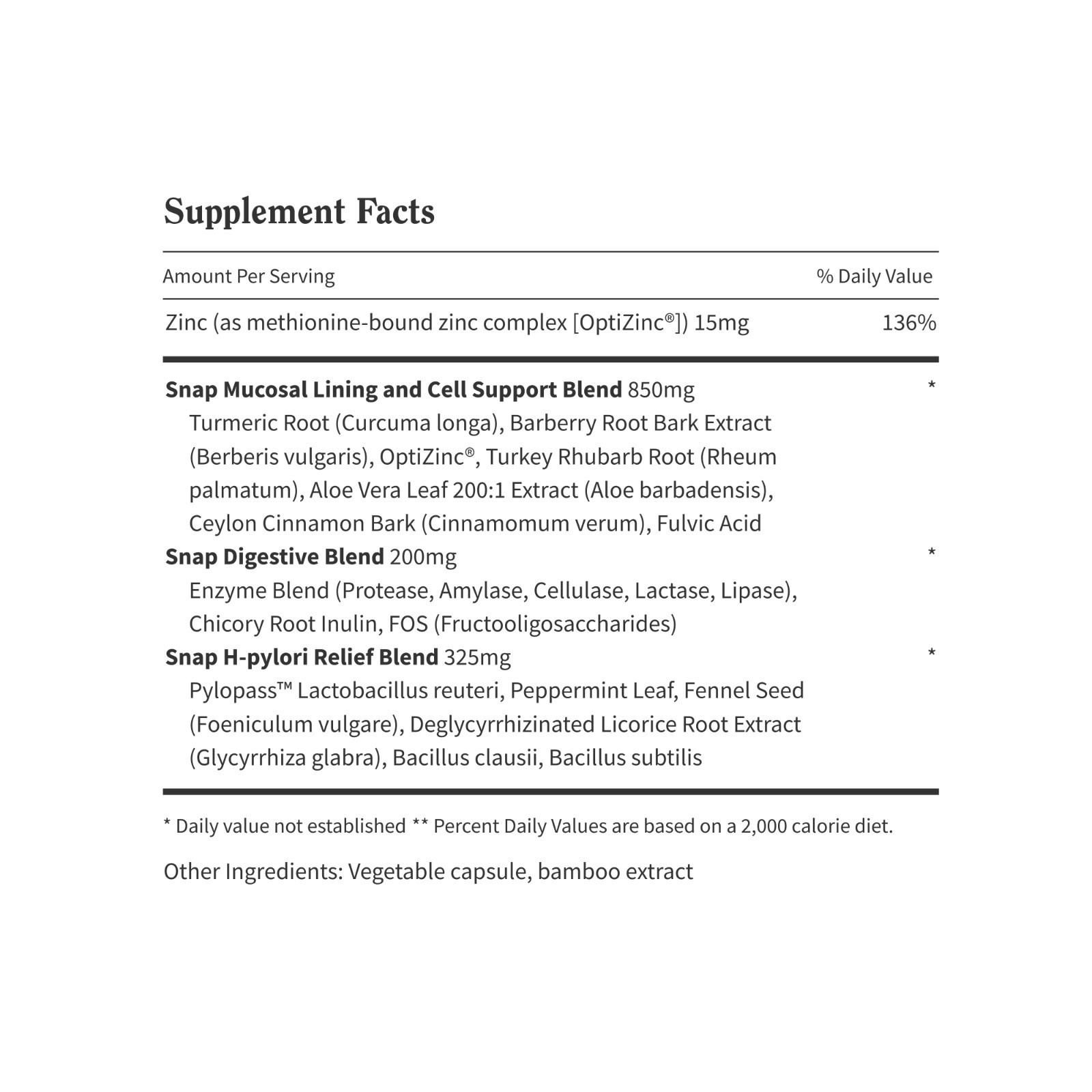 SNAP Gut Health Digestive Health Probiotics Enzymes Turmeric PYLOPASS H Pylori