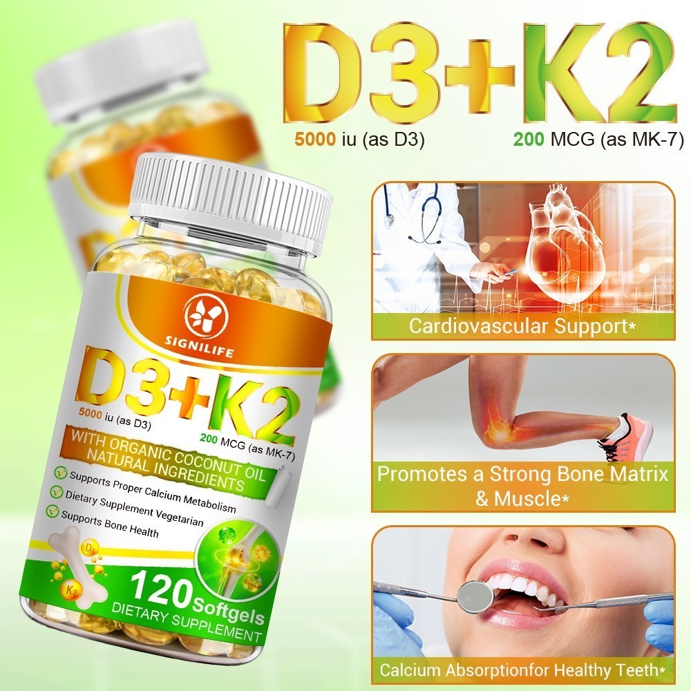 Vitamin D3 5000 IU + K2 200mcg 120 Capsules Extra Strength D3 K2 Supplements