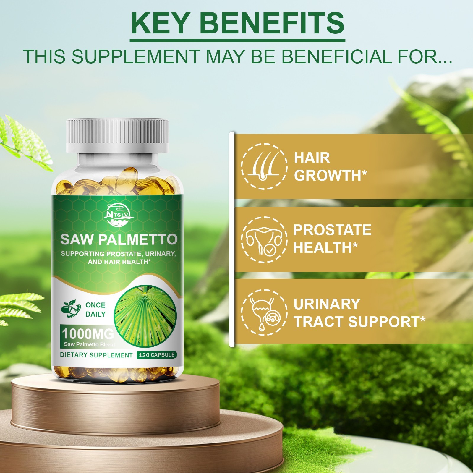 Saw Palmetto 1000mg 120 Capsules Men’s Wellness Dietary Supplement
